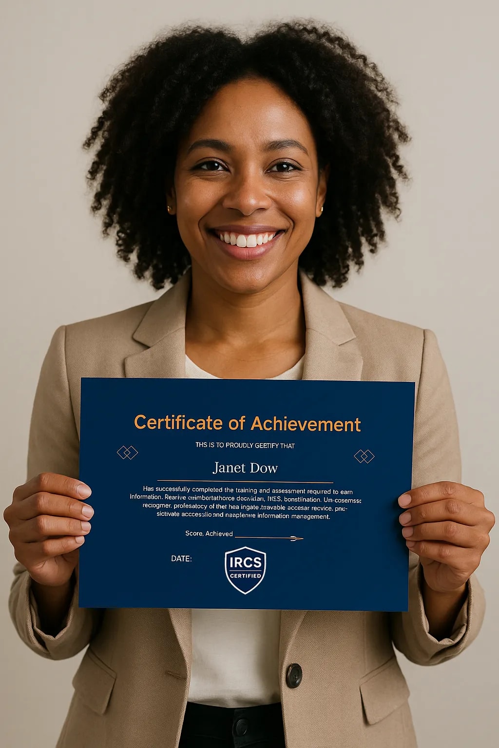 A healthcare professional confidently reviewing documents, symbolizing compliance and expertise.